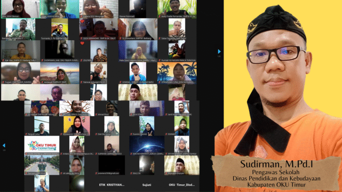 SC zoom meeting Ngobras GSM OKU Timur & photo Sudirman Pengawas Sekolah Disdikbud Oku Timur. (Sumber : Editing canva oleh Ariyanto Mohammad Toha)