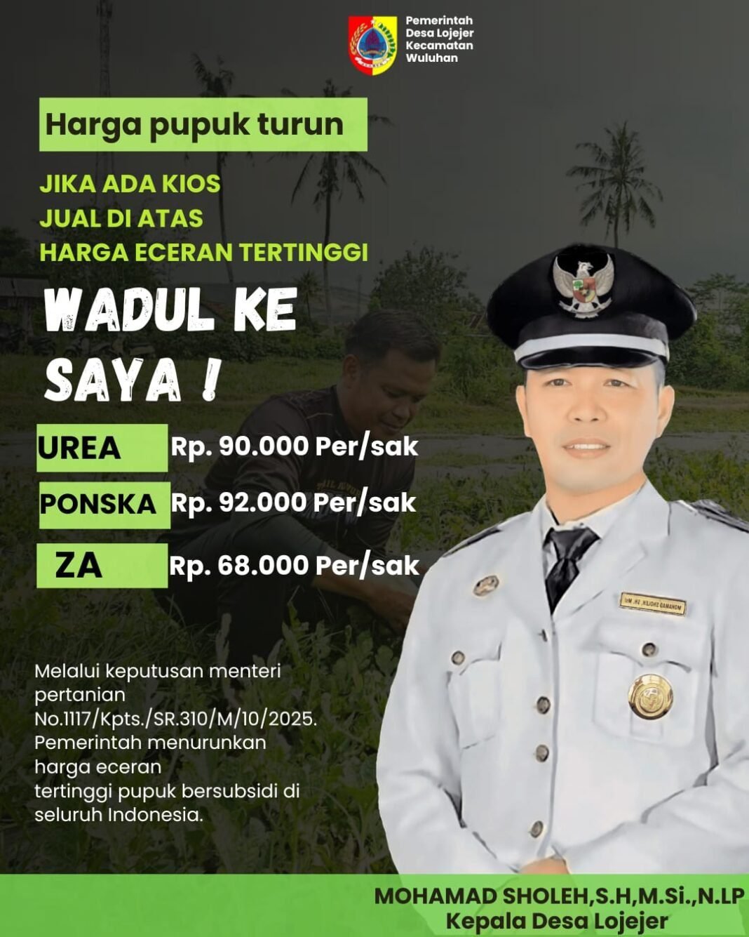 Kabar Gembira untuk Petani: Harga Pupuk Subsidi Turun 20 Persen, Disambut Hangat oleh Warga Lojejer Kabar Gembira untuk Petani: Harga Pupuk Subsidi Turun 20 Persen, Disambut Hangat oleh Warga Lojejer