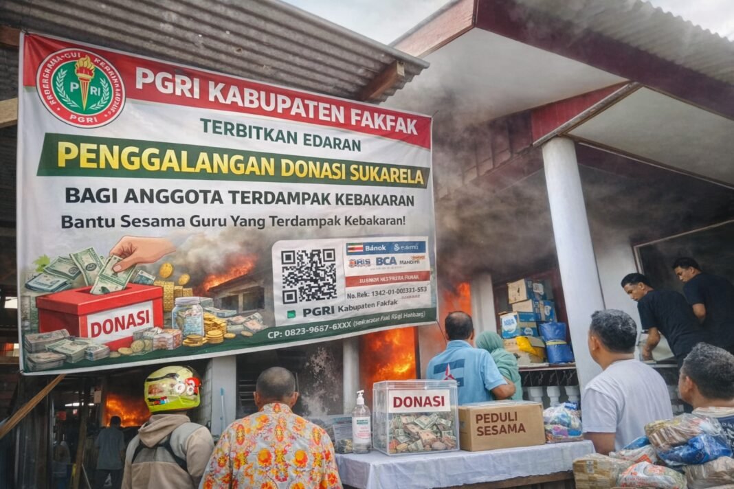 PGRI Kabupaten Fakfak Terbitkan Edaran Penggalangan Donasi Sukarela bagi Anggota Terdampak Kebakaran. PGRI Kabupaten Fakfak Terbitkan Edaran Penggalangan Donasi Sukarela bagi Anggota Terdampak Kebakaran.