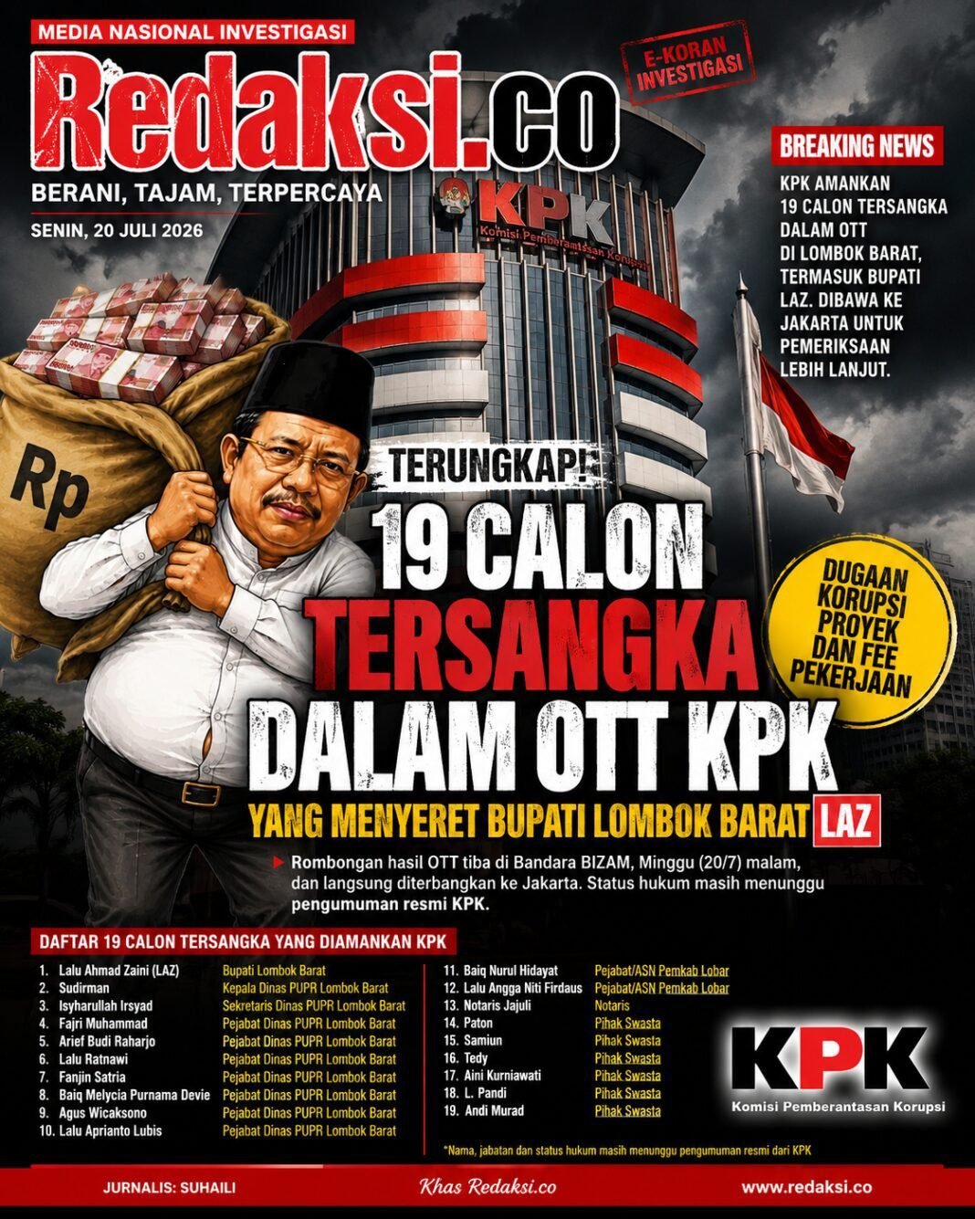 Ini Dia 19 Calon Tersangka dalam OTT KPK yang Menyeret Bupati Lombok Barat LAZ Ini Dia 19 Calon Tersangka dalam OTT KPK yang Menyeret Bupati Lombok Barat LAZ