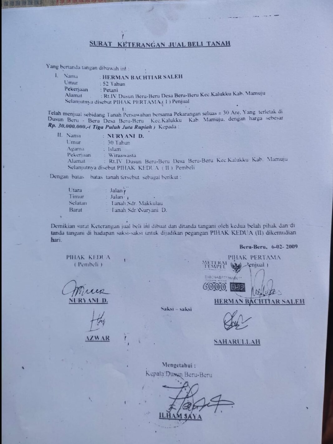 Eks Kades Beru-Beru: Ilham Jaya Belum Jadi Kepala Dusun pada 2009, Alat Bukti Dipertanyakan Eks Kades Beru-Beru: Ilham Jaya Belum Jadi Kepala Dusun pada 2009, Alat Bukti Dipertanyakan