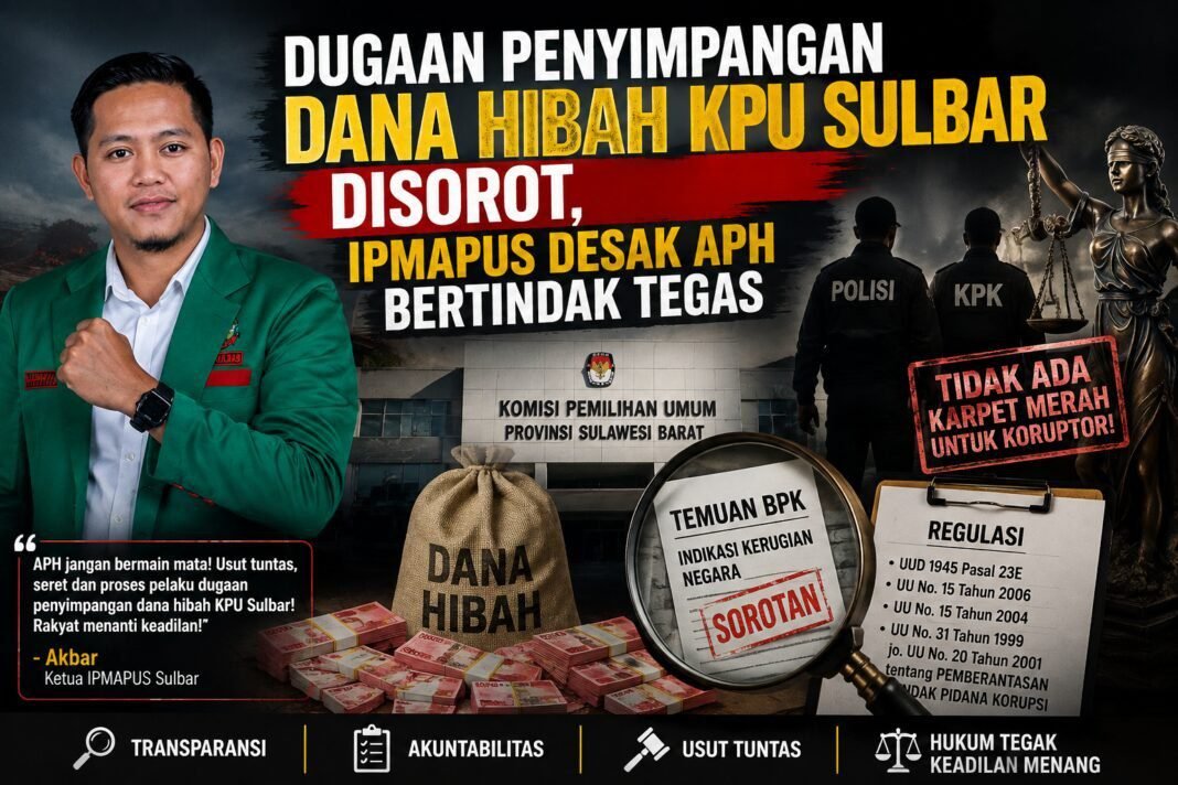 Dugaan Penyimpangan Dana Hibah KPU Sulbar Disorot, IPMAPUS Desak APH Bertindak Tegas Dugaan Penyimpangan Dana Hibah KPU Sulbar Disorot, IPMAPUS Desak APH Bertindak Tegas