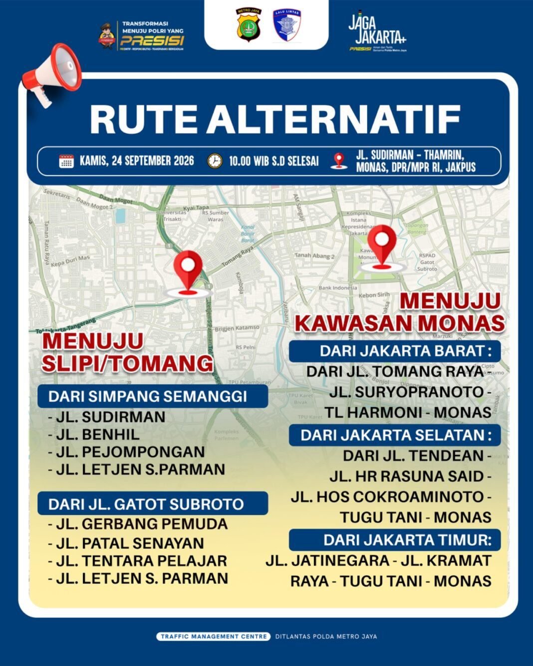 *Polda Metro Jaya Siapkan Rekayasa Lalu Lintas Situasional, Warga Diimbau Rencanakan Perjalanan* *Polda Metro Jaya Siapkan Rekayasa Lalu Lintas Situasional, Warga Diimbau Rencanakan Perjalanan*